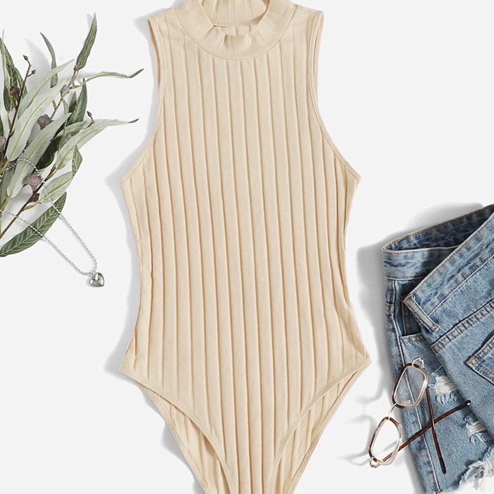 Sleeveless Cream Ribbed Bodysuit